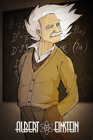 Albert Einstein cartoon digital illustration, Albert Einstein