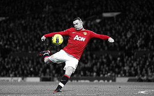 soccer player photo, selective coloring, Wayne Rooney , soccer, soccer ball