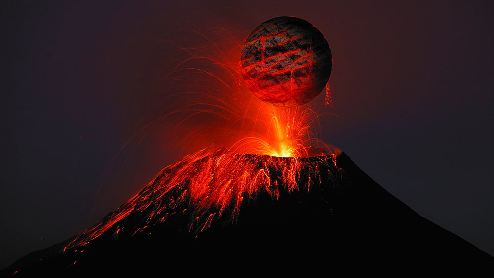 red and black LED light, volcano, nature, illusion HD wallpaper