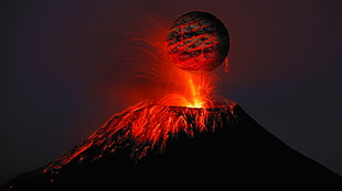 red and black LED light, volcano, nature, illusion