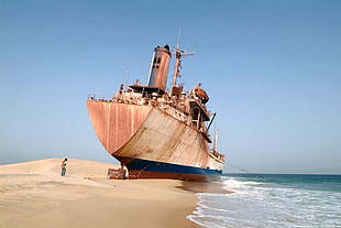 brown and white sail boat, Africa, ship, abandoned, wreck