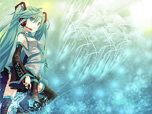 green haired anime character illustration