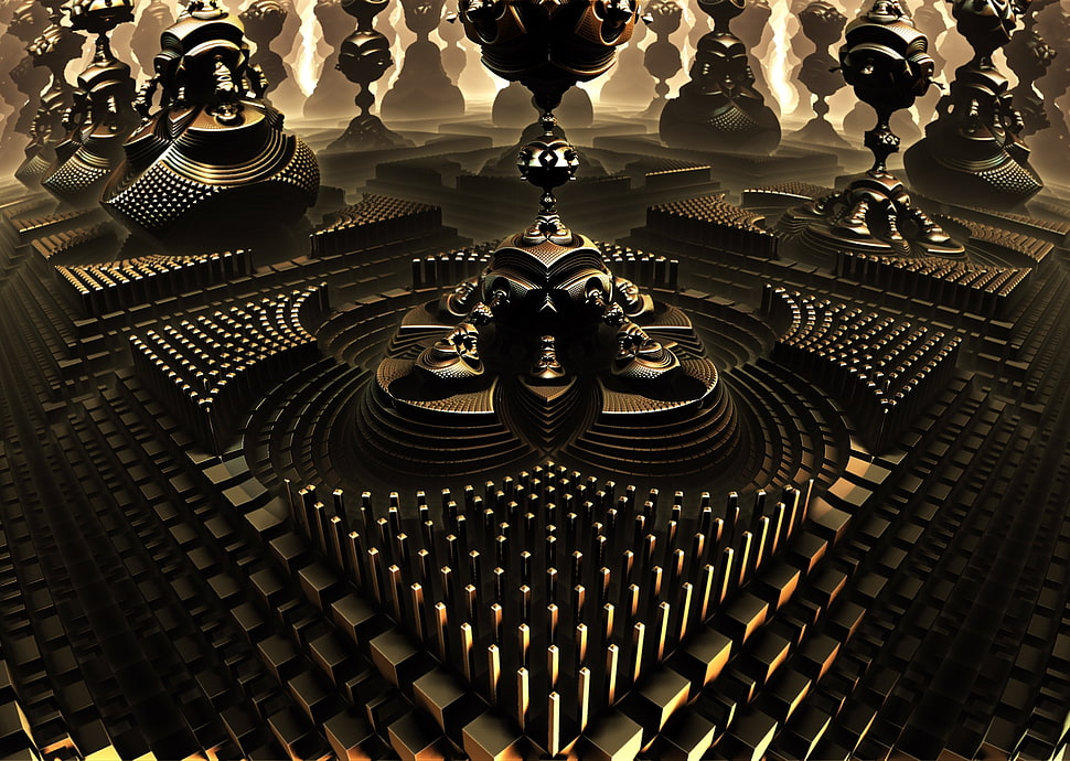 3D artwork of buildings HD wallpaper