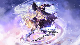 girl with purple witch costume anime digital wallpaper