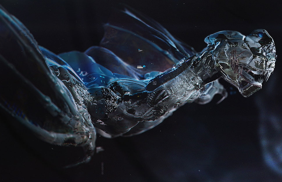 gray alien, broken, blue HD wallpaper