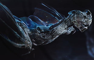 gray alien, broken, blue