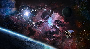 black and red abstract painting, artwork, space, space art, planet