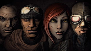 female and three male character illustration, Borderlands, Borderlands 2, vault hunters, video games