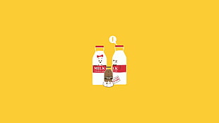 Milk bottle illustration, minimalism, humor, milk, yellow background