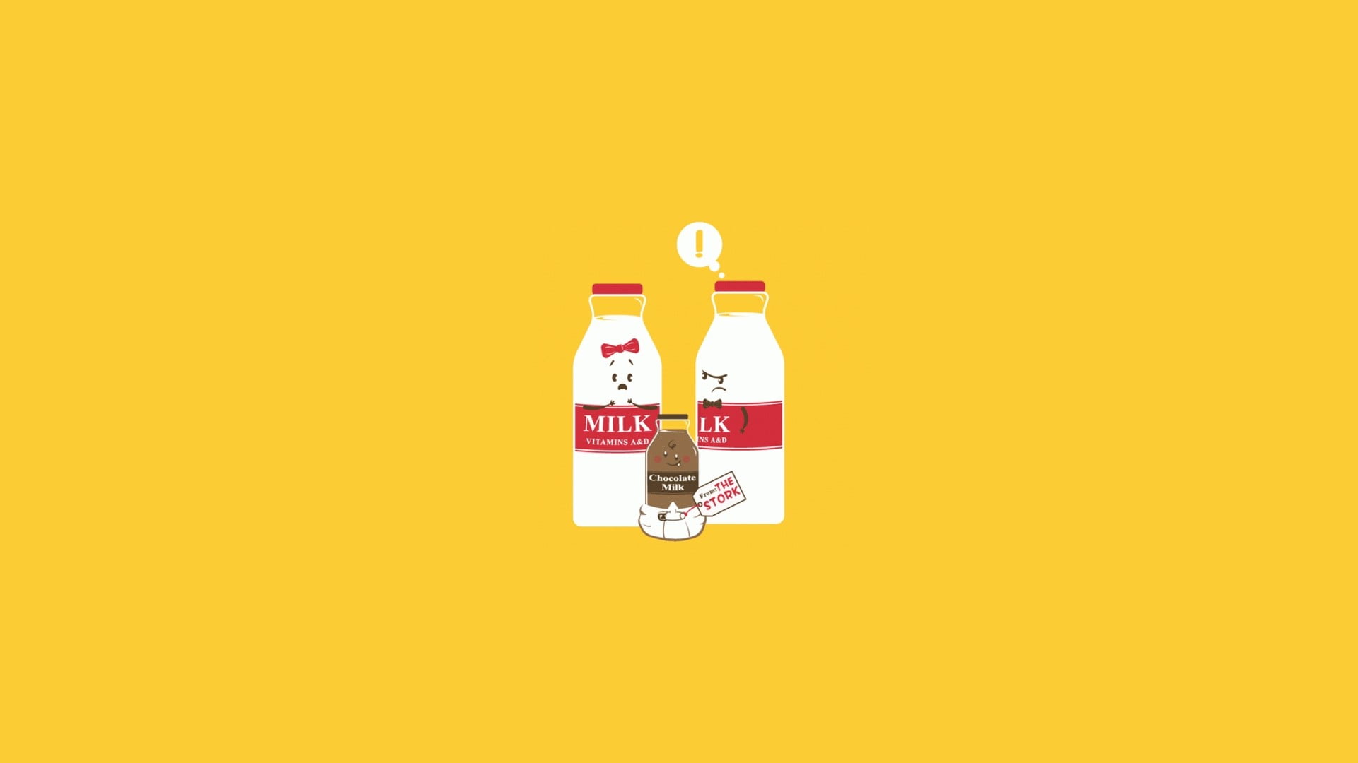 Milk bottle illustration, minimalism, humor, milk, yellow background
