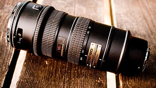 black DSLR lens, camera, lens, closeup, Nikon