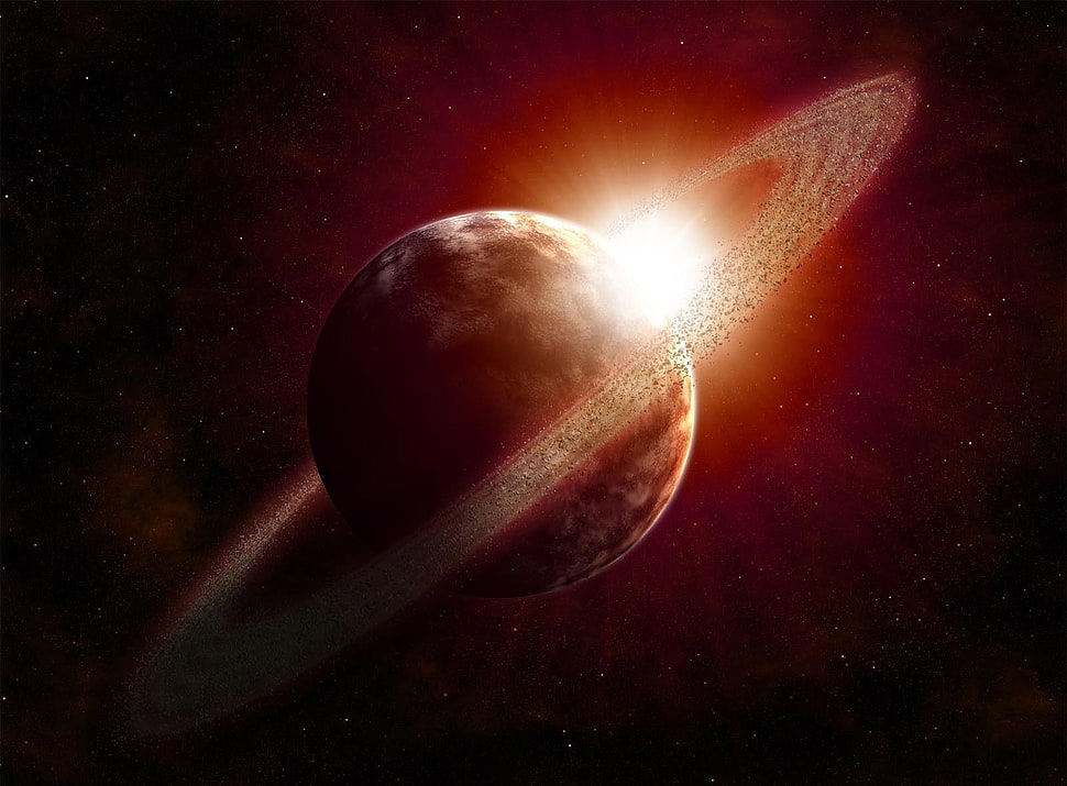 planet with ring illustration HD wallpaper
