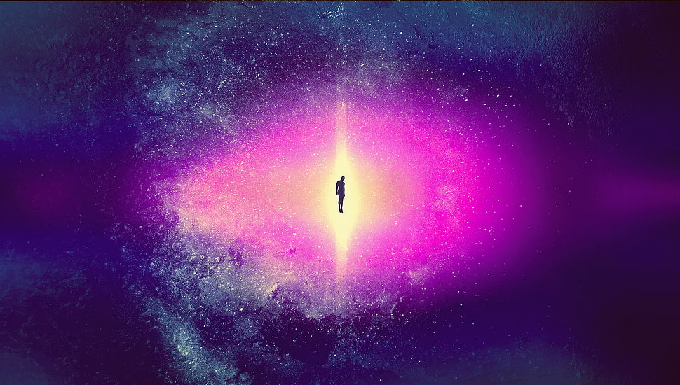 human illustration, artwork, space art, floating, silhouette HD wallpaper