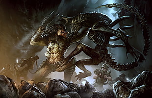 Alien VS Predator poster, Alien vs. Predator, artwork, Xenomorph, aliens HD wallpaper
