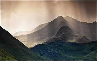green mountain, nature, landscape, mountains, sun rays HD wallpaper