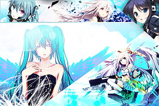 female anime collage illustration, Vocaloid, anime, Hatsune Miku, Black Rock Shooter HD wallpaper