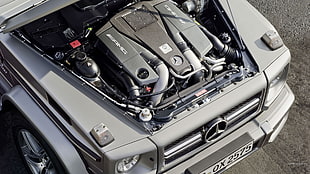 silver Mercedes-Benz vehicle engine bay, Mercedes G-Class, car HD wallpaper
