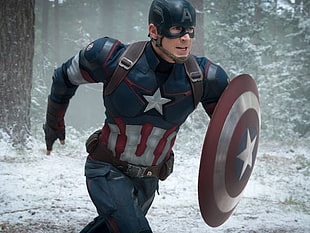 Captain America running with shield