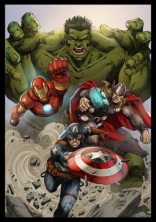 Avengers illustration, The Avengers, Hulk, Thor, Iron Man