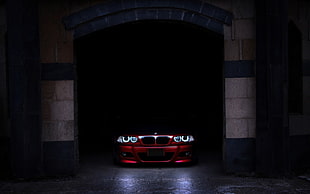 red BMW car, BMW E46, shadow, Angel Eyes
