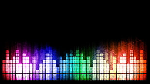 multicolored digital equalizer display, music, DJ, audio spectrum