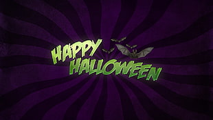 Happy Halloween text, Halloween, bats, artwork