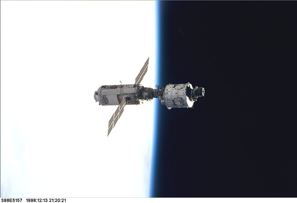 gray and brown space satellite, space, universe, space station, orbits HD wallpaper