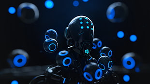 blue and black robot wallpaper, Rakan Khamash, Zenyatta (Overwatch), ornamented, machine
