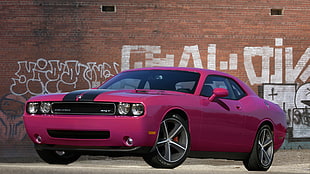 pink and black coupe, car, pink, Dodge, Dodge Challenger