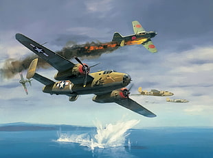 brown jet fighter, World War II, military aircraft, aircraft, Mitchell HD wallpaper