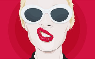 illustration of woman wearing white-and-black sunglasses and lip ring HD wallpaper