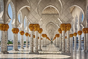 gray concrete building, architecture, interior, Abu Dhabi, mosque