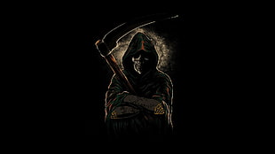 reaper holding scythe digital wallpaper, skull, Grim Reaper, artwork