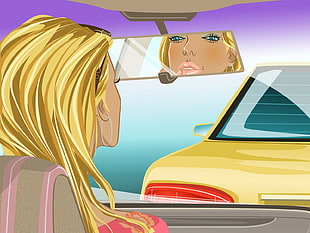female animated character putting lipstick while inside a car HD wallpaper