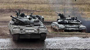 two gray war tanks, military, T-90, T-80