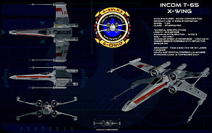 gray Incom T-65 X-wing, X-wing, Star Wars, infographics HD wallpaper