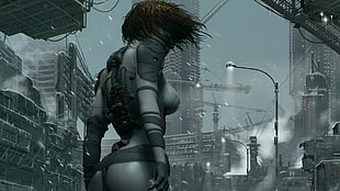 female character wallpaper, cyberpunk, futuristic, boobs, ass