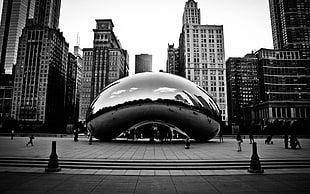 greyscale photo of cloudgate in chaicago HD wallpaper