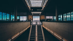 black escalator, escalator, airport HD wallpaper