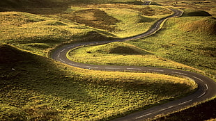zigzag road and greenfields