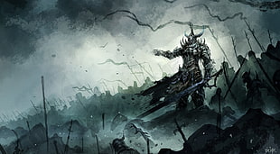 monster holding sword game application, fantasy art