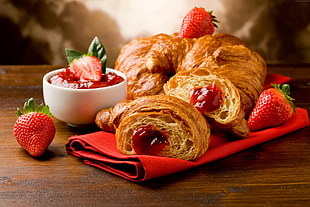 bread and strawberries with jam