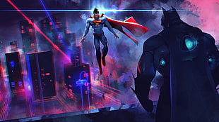 digital wallpaper of Superman and Batman