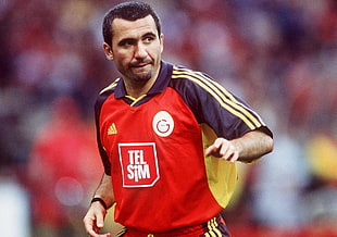 red and black soccer jersey, George Hagi, Galatasaray S.K., soccer, footballers HD wallpaper