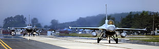 two gray jet plane, General Dynamics F-16 Fighting Falcon, aircraft, military aircraft, runway