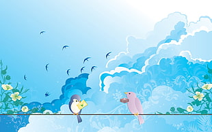 blue bird illustration, swallow (bird), sky, animals, artwork HD wallpaper