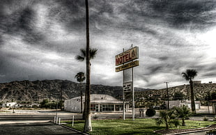 Motel signage, cityscape, HDR, motel, palm trees