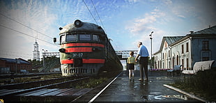 men's black pants, train, train station HD wallpaper