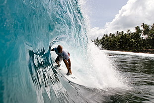 white surfboard, surfers, surfing, sports, sea HD wallpaper