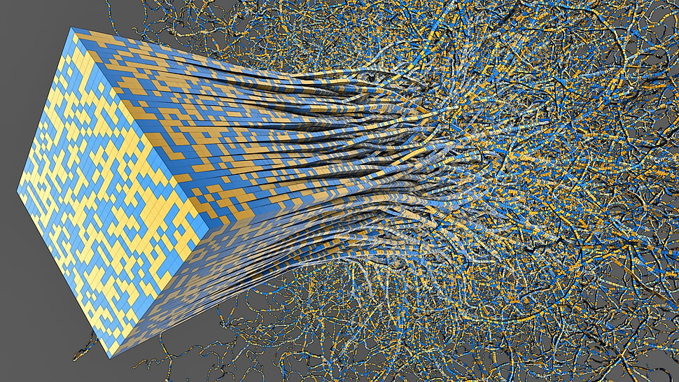 blue and yellow digital abstract art HD wallpaper